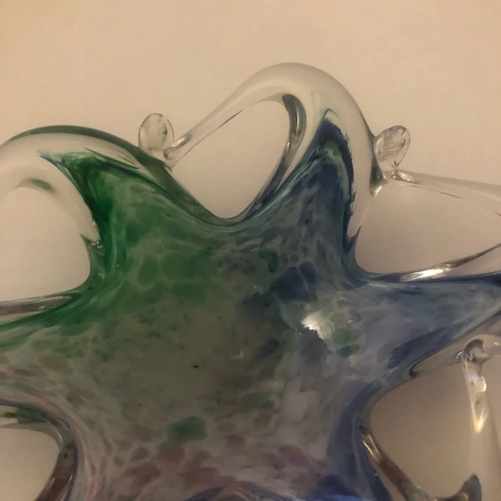 Murano Green and Blue Art Glass Paperweight Trinket Holder Blue Red Pink Green